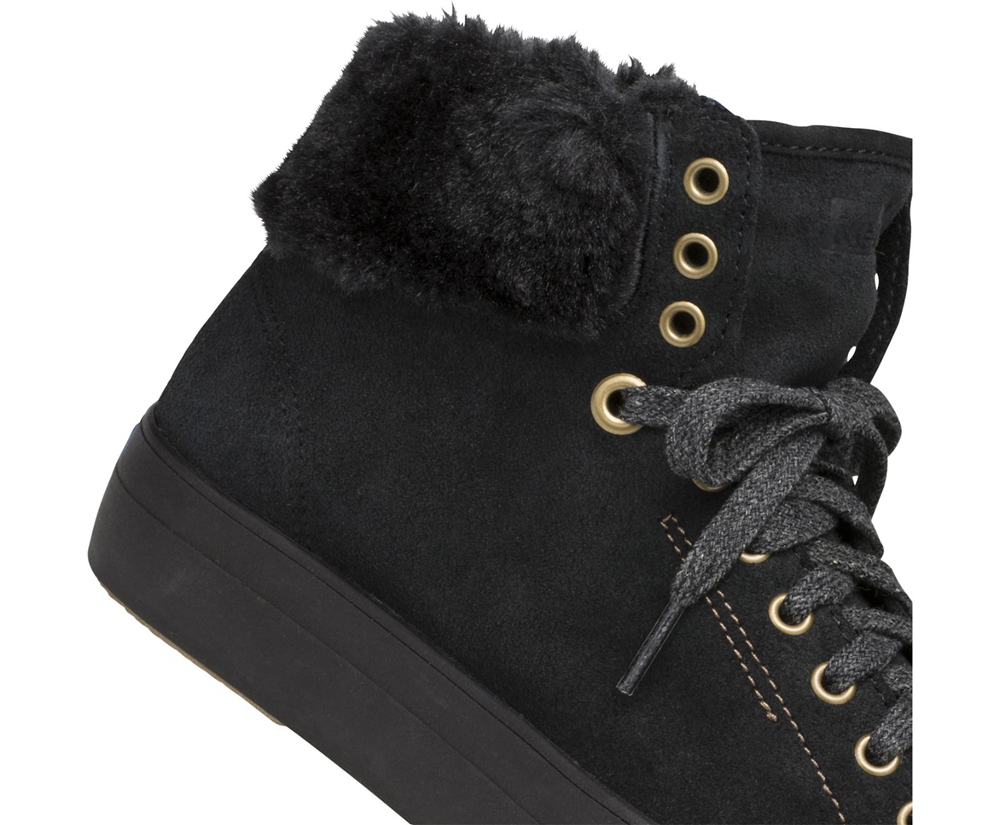 Keds Sneaker Damen Schwarz - Rise Hi Suede Faux Fur - QLZ-549086